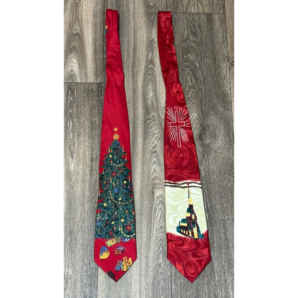 Lot 2 -Reed St James Christmas Tree Tie 100% Silk Roberto Cellini Church Religio